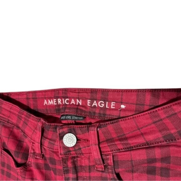American Eagle Plaid Red/ Black Next Level Stretch Jeans Size 2 - Picture 12 of 12